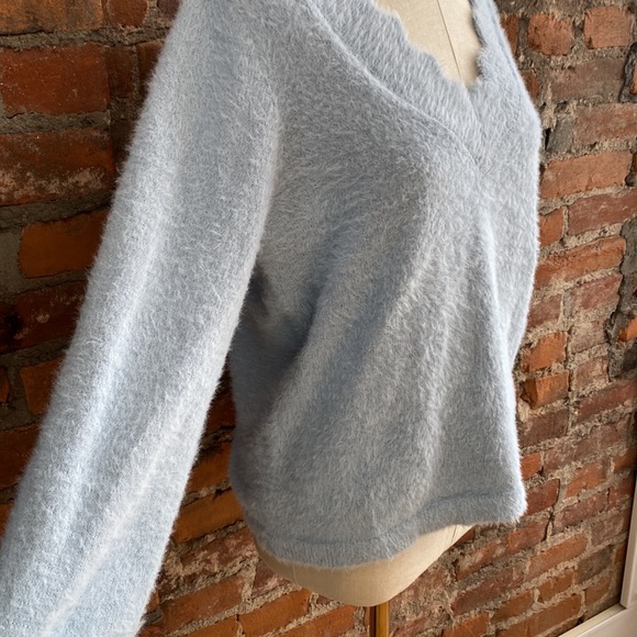 Marled Light Blue Fuzzy Sweater - Picture 3 of 9